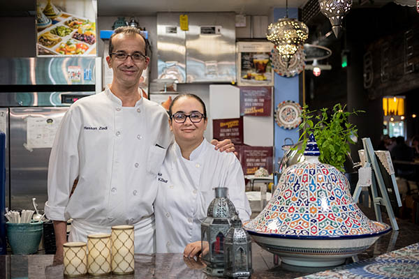 Hassan Ziadi and Samlali Raja, owners of Moroccan Flavors, a restaurant in the Midtown Global Market in Minneapolis, pose for a portrait on August 3, 2017. All photos by Caroline Yang Photography.