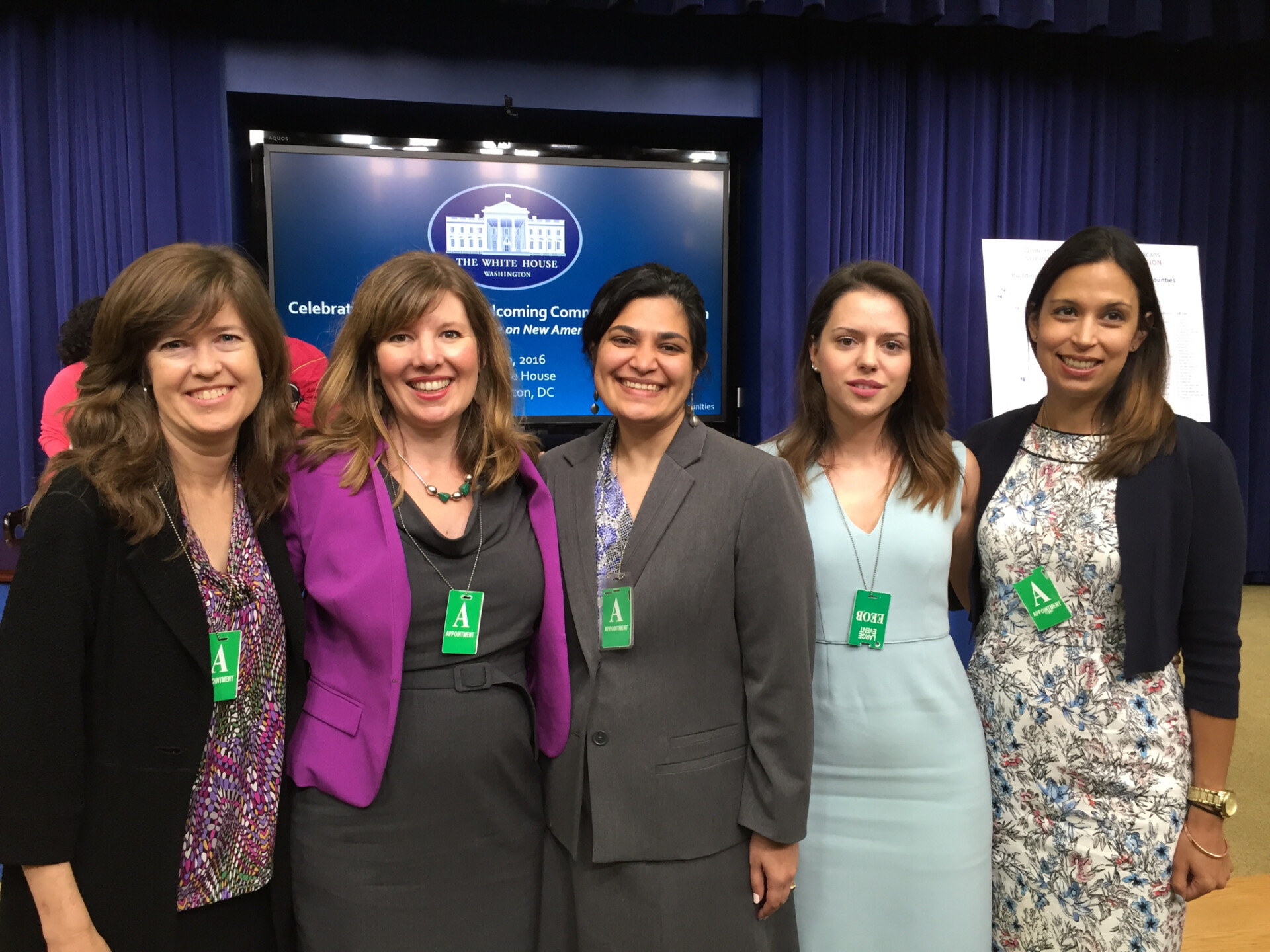 Group photo taken inside the White House, including Rachel Perić (second from the left) and Isha Lee (middle)