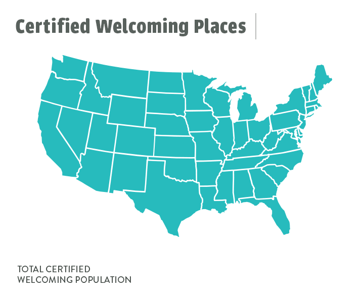 Certified Welcoming places and the U.S. population residing in these communities.