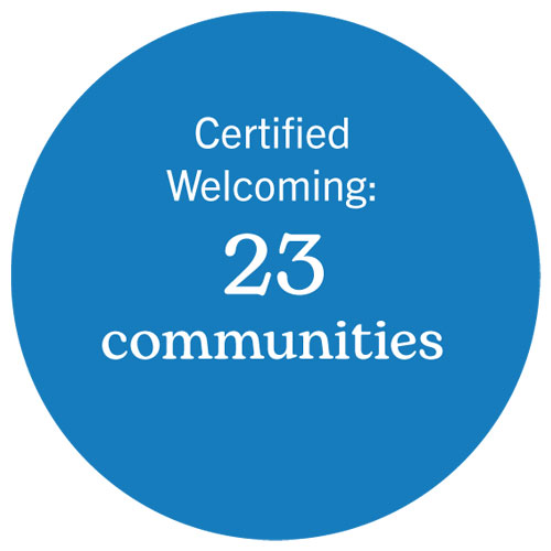 Image with text of Certified Welcoming: 23 communities